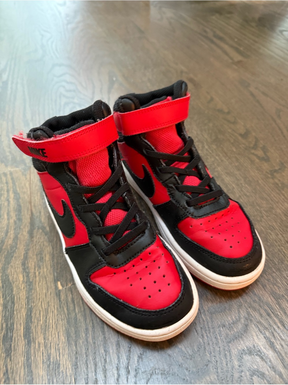 Nike Kids High-Top Sneakers in Red and Black